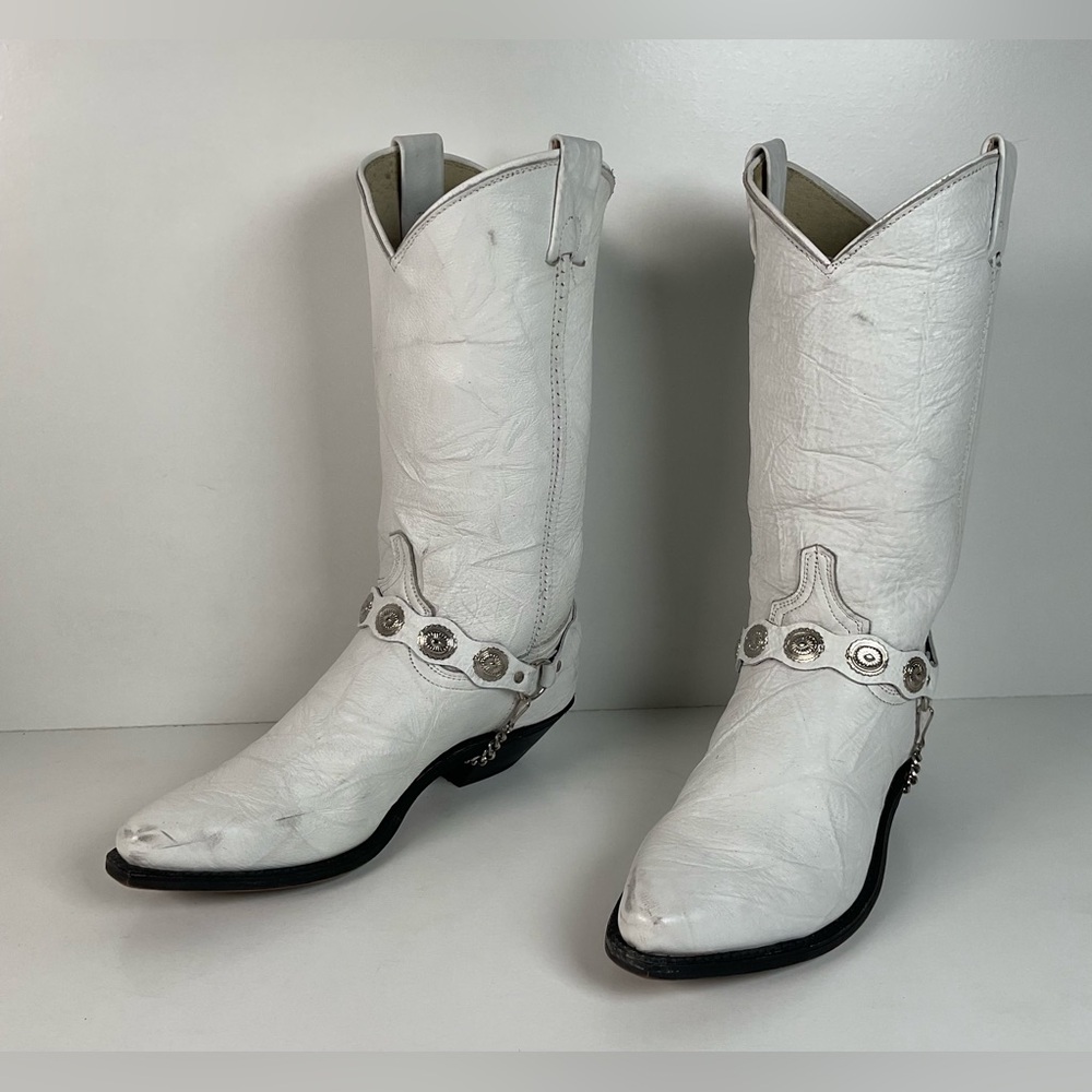 Vintage Abilene Western Harness Boots | USA Made | Wedding White | Women’s 7.5 M
